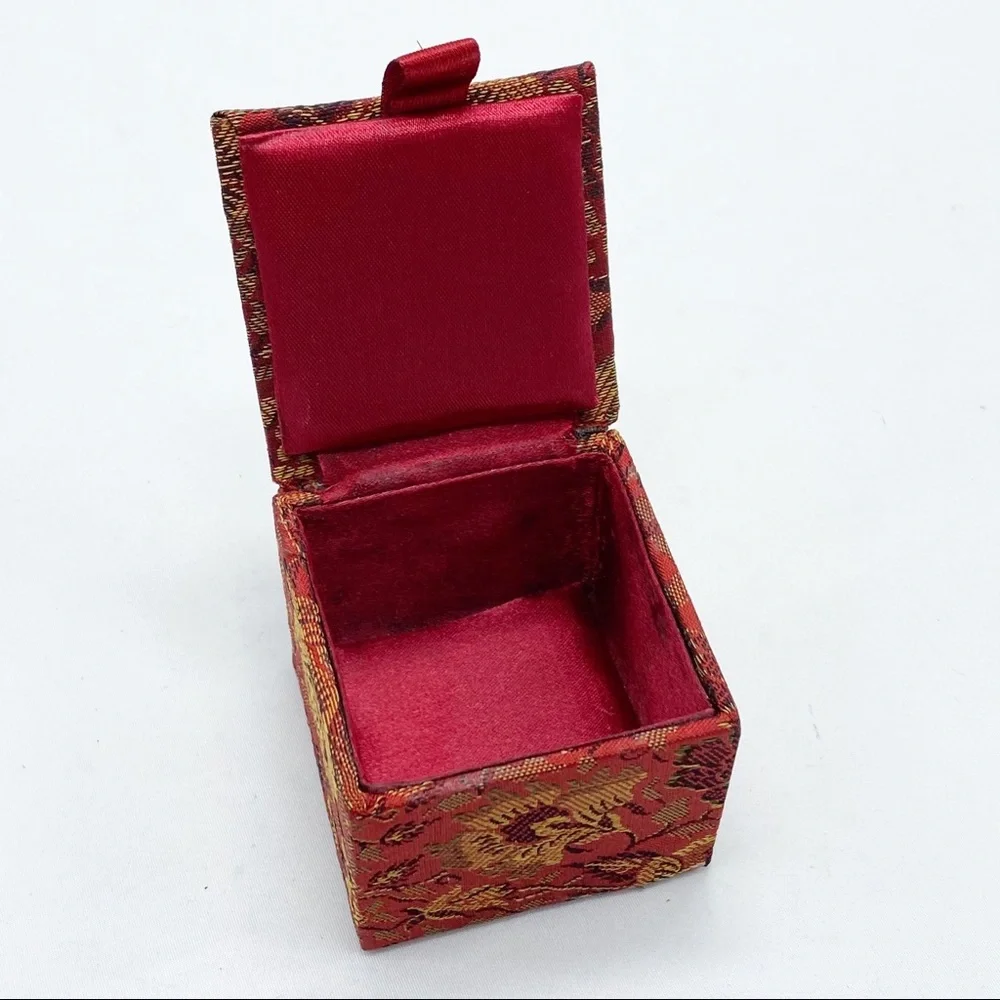 Vintage Boho Red Beaded Floral Fabric Trinket Box